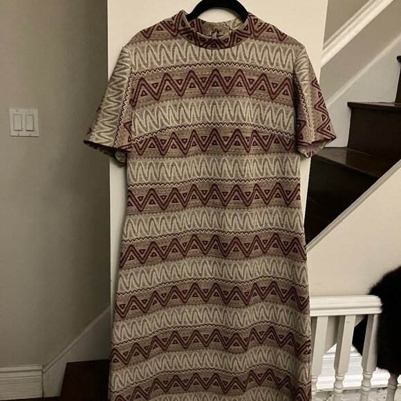 Vintage Zigzag Earthtones Dress - Picture 3 of 7